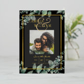 Greenery Gold Foil FOTO QR CODE Wedding Save Date Folie Uitnodiging (Staand Voorkant)