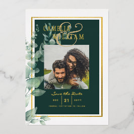 Greenery Gold Foil FOTO QR CODE Wedding Save Date Folie Uitnodiging