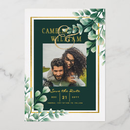 Greenery Gold Foil FOTO QR CODE Wedding Save Date Folie Uitnodiging