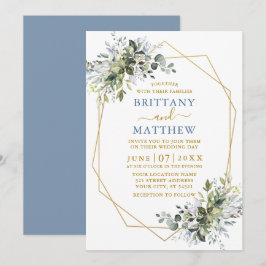 Greenery Gold Geo Lijst Dusty Blue Wedding Kaart