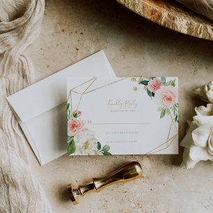 Greenery & Gold Geometric Elegant Floral Rsvp Card Kaartje