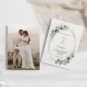 Greenery Gold Geometric Lijst Simple Photo Wedding Kaart