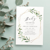 Greenery Gold Geometric Rustic Baby shower Kaart