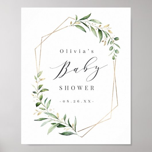 Greenery Gold Geometric Rustic Baby shower Poster (Voorkant)