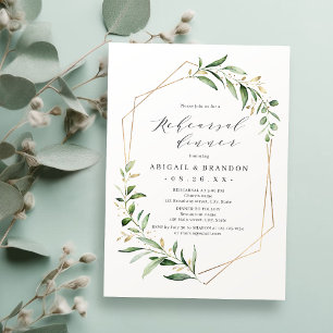 Greenery Gold Geometric Rustic Rehearsal Dinner Kaart
