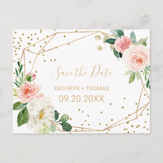 Greenery & Gold Geometric sparen de Datum Kaart (Voorkant)