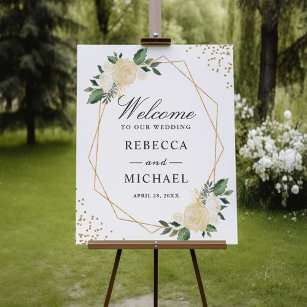 Greenery Gold Glitters Floral Wedding Welcome Sign Poster