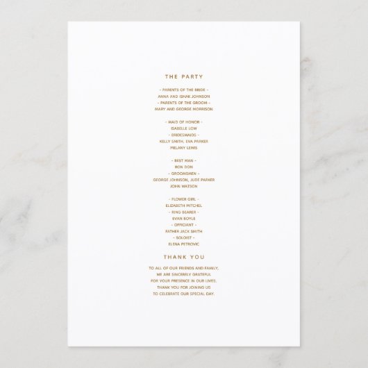 Greenery Gold Heart Wedding Program Programma (Achterkant)