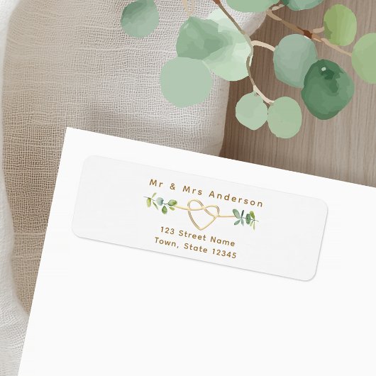 Greenery Gold Heart Wedding Return Address Etiket
