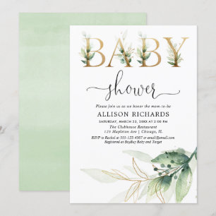 Greenery Gold laat genderneutraal baby shower acht Kaart