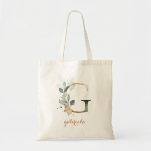 Greenery Gold Leaf Foliage Personal Letter "G" Tote Bag