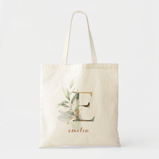 Greenery Gold Leaf Foliage Specialized Letter "E" Tote Bag (Voorkant)