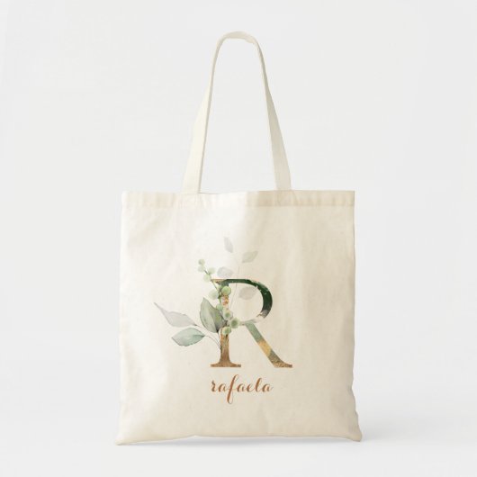 Greenery Gold Leaf Foliage Specialized Letter "R" Tote Bag (Voorkant)
