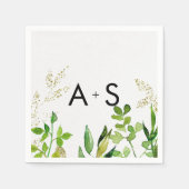 Greenery & Gold Leaf Framed Wedding Monogram Servet (Voorkant)