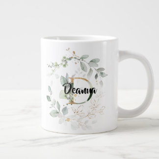 Greenery Gold Leaves Monogram Initiaal "D"-naam Extra Grote Beker
