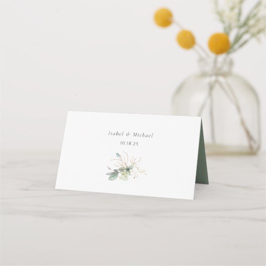 Greenery Gold Leaves Waterverf Elegant Place Card (Achterkant)