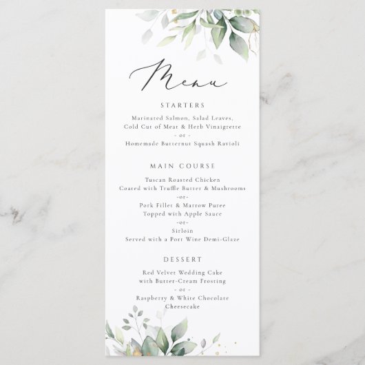Greenery Gold Leaves Waterverf Eucalyptus Wedding Menu (Voorkant)