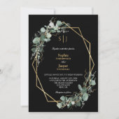 Greenery Gold Lijst Simple Black Monogram Weddensc Kaart (Voorkant)