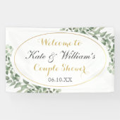 Greenery Gold Monogram Elegant Couples Shower Spandoek (Horizontaal)