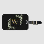 Greenery Gold Monogram Modern Zwart Bagagelabel (Voorkant (horizontaal))