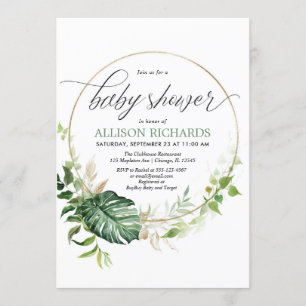 Greenery Gold Monstera Tropische bladeren baby sho Kaart