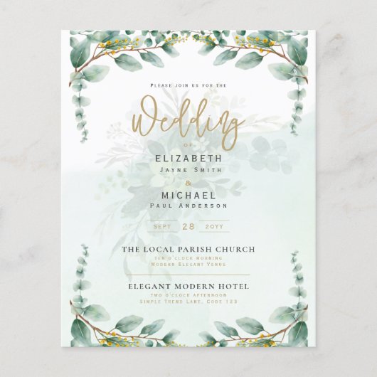 Greenery Gold PHOTO Wedding Invite BUDGET Flyer (Voorkant)