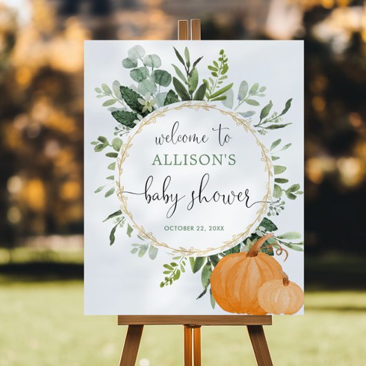 Greenery gold pumpkin baby shower welkomstteken poster
