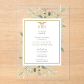 Greenery Gold RN Nursing Graduation Party Acryl Uitnodigingen (Voorkant)