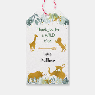 Greenery Gold Safari Animal Birthday Cadeaulabel
