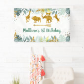 Greenery Gold Safari Animal Birthday Spandoek (Insitu)