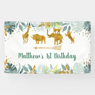 Greenery Gold Safari Animal Birthday Spandoek