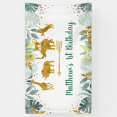 Greenery Gold Safari Animal Birthday Spandoek (Verticaal)