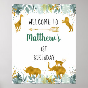 Greenery Gold Safari Animal Birthday Welkom Poster