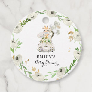 Greenery Gold Safari-dieren rijden op Baby shower Bedankjes Labels