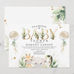 Greenery Gold Safari-dieren rijden op Baby shower Kaart