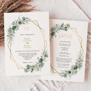 Greenery Gold Simple Monogram in één bruiloft Kaart