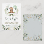 Greenery Gold Teddy Bear Diaper Raffle Baby shower Informatiekaartje (Voorkant / Achterkant)