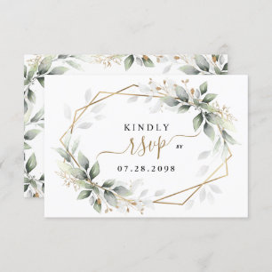 Greenery & Gold Two 2 Meal Choice Rustic Wedding RSVP Kaartje