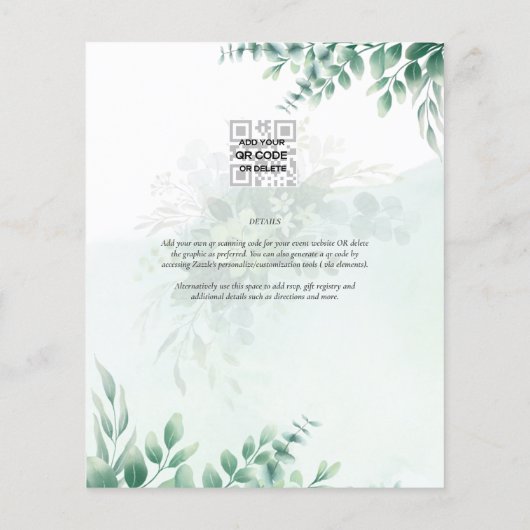 Greenery Gold Wedding Eucalyptus lekt QR CODE Flyer (Achterkant)