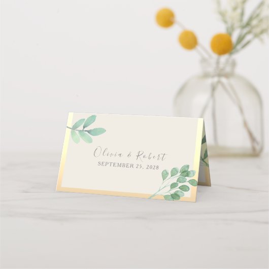 Greenery Gold Wedding Place Card (Achterkant)