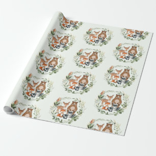 Greenery Gold Woodland Forest Baby Animals Cadeaupapier