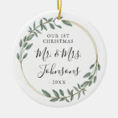 Greenery Gold Wreath Our First Christmas Keramisch Ornament (Voorkant)