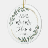 Greenery Gold Wreath Our First Christmas Keramisch Ornament (Links)