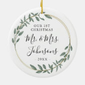 Greenery Gold Wreath Our First Christmas Keramisch Ornament (Achterkant)