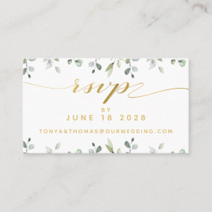Greenery & Gold Writing Wedding Online RSVP-kaart Visitekaartje