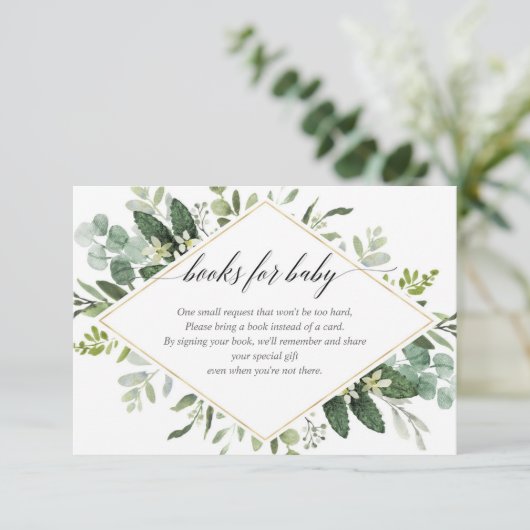 Greenery green and gold foliage book request informatiekaartje (Staand voorkant)