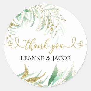 Greenery Green en Gold Elegant op maat Ronde Sticker