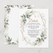 Greenery Green en Gold Geometric Rustic Wedding Informatiekaartje (Voorkant / Achterkant)