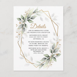 Greenery Green en Gold Geometric Rustic Wedding Informatiekaartje