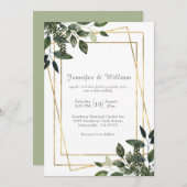 Greenery Green en Gold Geometric Rustic Wedding Kaart (Voorkant / Achterkant)